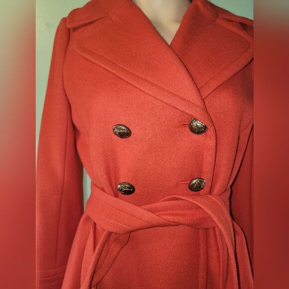J.Crew Womens Orange Wool Long Sleeve Belted Button Double Breasted Pea Coat 2 - Picture 7 of 7